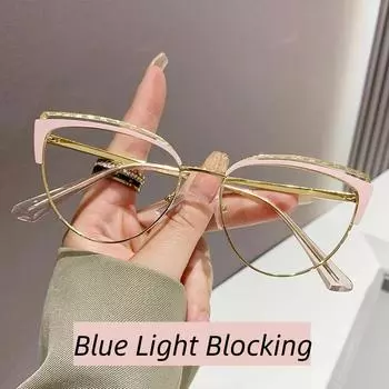 Модные прозрачные очки кошачий глаз с большой металлической оправой, круглые компьютерные очки, ретро-оптические очки для мужчин и женщин as picture