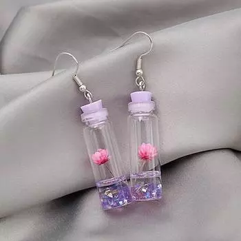 Модные прозрачные серьги с дрейфующей бутылкой, 3D прозрачные стеклянные серьги с дрейфующей бутылкой, серьги-капельки из сушеной водяной лилии