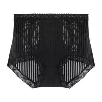 Модные прозрачные сексуальные сетчатые трусики из ледяного шелка больших размеров с высокой талией, женские трусики, бесшовное дышащее кружевное нижнее белье для живота XL(62.5-72.5kg) чёрный
