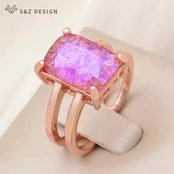 Модные прямоугольные регулируемые кольца с кристаллами ледяной трещины для женщин, свадебные кольца цвета розового золота, стильные ювелирные изделия, подарок Resizable