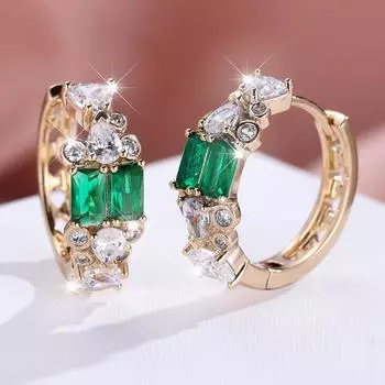 Модные прямоугольные серьги цвета шампанского с белыми бриллиантами и каплями воды, изысканные женские модные серьги зелёный