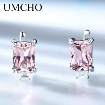 Модные прямоугольные серьги-клипсы из стерлингового серебра 925 пробы с изумрудом и розовым цирконием, серьги с лабораторным изумрудом розовый