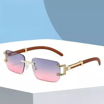 Модные прямоугольные солнцезащитные очки без оправы, женские деревянные роскошные брендовые дизайнерские модные ретро безрамные солнцезащитные очки UV400