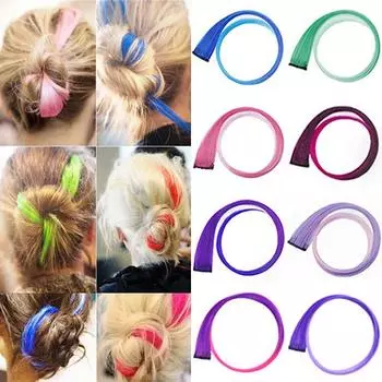 Модные прямые цветные клипсы для девочек, 1 шт., синтетические блики, фиолетовый, розовый, радужный наращивание волос, парик, разноцветные длинные женские 2