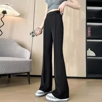 Модные прямые легкие брюки с высокой талией для женщин M чёрный