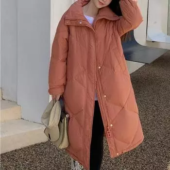 Модные пуховые пальто больших размеров для женщин 2022 года, зимние пуховые пальто в корейском стиле с воротником-стойкой, повседневные однотонные длинные парки, женские молнии, дизайн, шикарный дизайн S серый