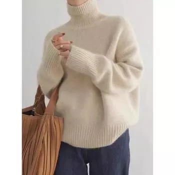 Модные пуловеры, вязаные водолазки, свитера для женщин, осень и зима, кашемир, однотонный, свободный, повседневный свитер, женские элегантные, мягкие, теплые, трикотажные джемперы 25466 S серый