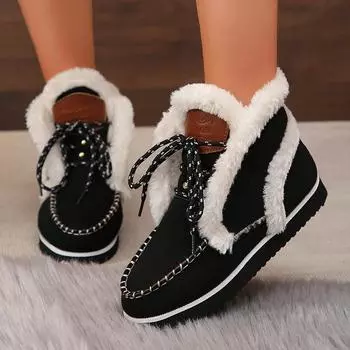 модные пушистые балетки зимние ботильоны женские туфли на платформе хлопковые туфли 2025 тренд новые дизайнерские зимние ботинки женские повседневные прогулочные Mujer Botas 36 чёрный