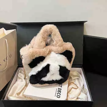 Модные пушистые сумки-ведра для женщин, осень-зима, новые сумки через плечо с рисунком панды, женские мягкие сумки