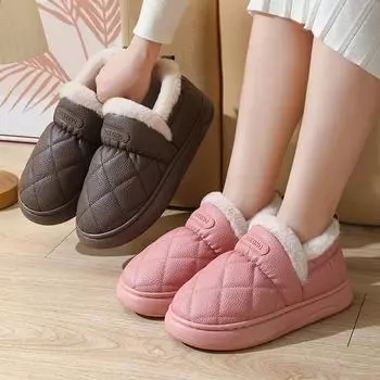 Модные пушистые тапочки из искусственной кожи на толстой платформе, зимние новые водонепроницаемые нетеплые тапочки для отдыха в помещении, домашние хлопковые тапочки для женщин 36-37 коричневый