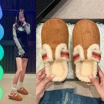 Модные пушистые тапочки на толстой подошве, женские домашние туфли на плоской подошве, модная плюшевая зимняя дизайнерская обувь, женская домашняя повседневная обувь, хлопковые тапочки 36-37 чёрный
