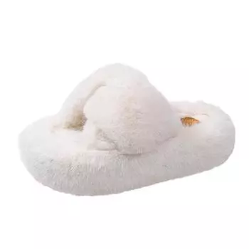 Модные пушистые тапочки с перекрестными ремешками для женщин, для улицы, осенне-зимние домашние тапочки, противоскользящий дизайн 35 белый