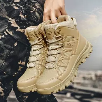 Модные пустынные военные ботинки мужские из натуральной кожи для охоты, походов, кемпинга, альпинизма, зимней рабочей обуви Zapatillas Hombre 6.5 чёрный