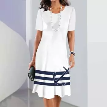 Модные якоря 3D принт элегантное платье женщина с коротким рукавом одежда женские платья полосы свободная одежда лето новый S