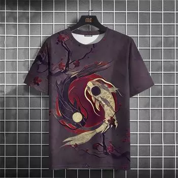 Модные японские футболки с рисунком укиё-э для мужчин, трендовые летние футболки с коротким рукавом и 3D-принтом, свободные футболки Harajuku Y2k, топы S