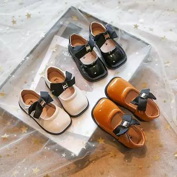 Модные японские милые повседневные кожаные туфли принцессы с бантом для детей с круглой головкой 2024 года, весенние нескользящие детские модные мокасины, глянцевые, элегантные 23