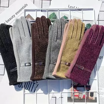 Модные яркие шелковые перчатки Ab Version Simple Trend для женщин, бархатные теплые перчатки для вождения с сенсорным экраном и вышивкой One Size серый