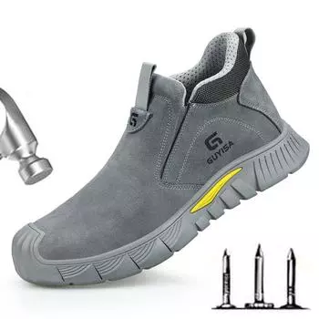 Модные рабочие защитные ботинки мужские противоударные антипрокольные стальные головки без застежек из замши летние ботинки сварщика D326 37