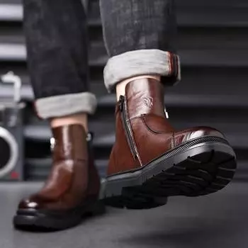 Модные рабочие зимние ботинки из натуральной кожи, мужские классические теплые ботинки из воловьей кожи в стиле ретро, плюшевые черные высокие ботинки «Челси», мужские ботильоны 38 чёрный