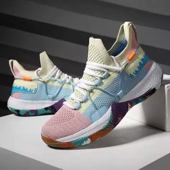 Модные радужные баскетбольные кроссовки высокого качества, мужские дышащие высокие женские кроссовки, баскетбольные профессиональные массивные спортивные туфли 39