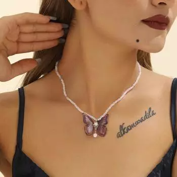 Модные разноцветные бусины, ожерелье из бисера, кулон в виде бабочки, женские подарки на день рождения