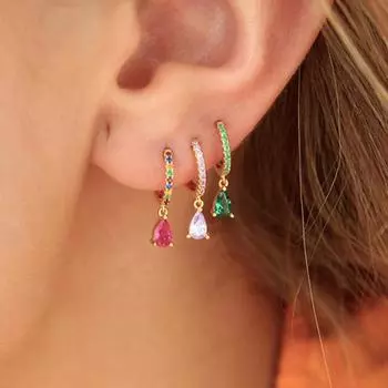 Модные разноцветные циркониевые маленькие серьги-кольца с каплями воды для женщин, кулон из нержавеющей стали, серьги для пирсинга, Новое поступление 2022 чёрный