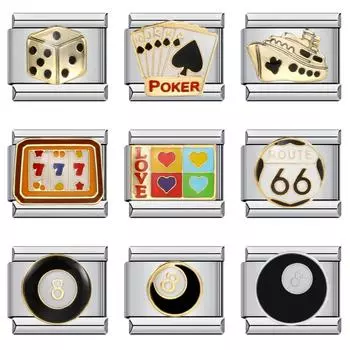 Модные разноцветные глазурованные доллары, игральные кости, покер, снукер, подвески, итальянские звенья, браслеты 9 мм, браслет из нержавеющей стали, изготовление ювелирных изделий своими руками