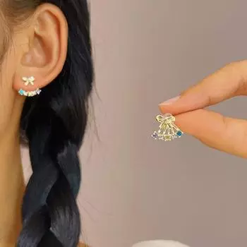 Модные разноцветные серьги-бантики из циркония, необычные веерообразные изысканные женские серьги