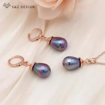 Модные разноцветные висячие серьги с каплями воды с искусственным жемчугом, комплекты ювелирных изделий для женщин, свадебное ожерелье с подвеской, подарок