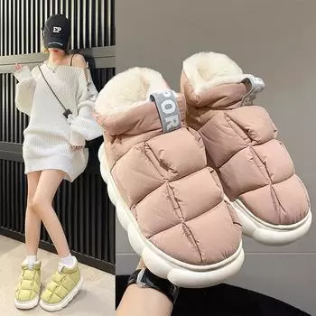 Модные разноцветные зимние ботинки для женщин 2024 года, новые зимние теплые хлопковые туфли для пар, женские плюшевые ботильоны на толстой платформе 36-37 серый