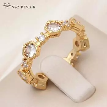 Модные регулируемые кольца с шестигранником в виде сот с кубическим цирконием для женщин, цвета шампанского, золотого цвета, модные ювелирные изделия, подарок Resizable