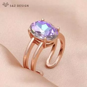 Модные регулируемые кольца в форме яйца с овальными кристаллами для женщин, свадебные элегантные ювелирные изделия цвета розового золота, прекрасный подарок