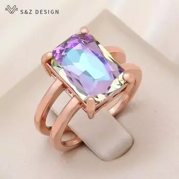 Модные регулируемые прямоугольные кольца с кристаллами цвета розового золота для женщин, ювелирные изделия для свадебной вечеринки, подарок Resizable