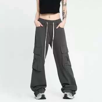 Модные ретро американские рабочие брюки прямые красные рабочие брюки из чистого хлопка для уличных танцев широкие рабочие брюки для женщин S чёрный