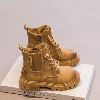 Модные ретро-ботинки для мальчиков из кожи, детские ботинки, осенние новые детские короткие ботинки с мягкой подошвой 26 inner length 16.2cm