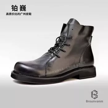 Модные ретро-ботинки из кожи с большим голенищем, мужские широкие ботинки Martin с мягкой подошвой и шнуровкой, мужские модные британские ботинки, высокие кожаные туфли 38 чёрный