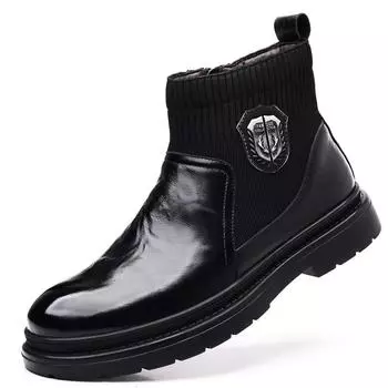 Модные ретро-ботинки из натуральной кожи и бархата для мужчин. Модные теплые трикотажные ботинки на молнии для мужчин. Дизайнерские ботинки «Челси» с мягкой подошвой для мужчин. 38