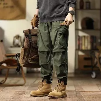 Модные ретро брюки-карго, мужские свободные повседневные брюки с прямыми штанинами, мужские спортивные брюки M чёрный