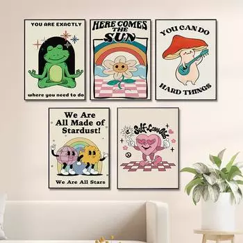 Модные ретро цитаты принты мультфильм милые животные настенное искусство самолюбивый клуб плакат эстетика детская спальня домашний холст картина декор 21x30cm No Framed