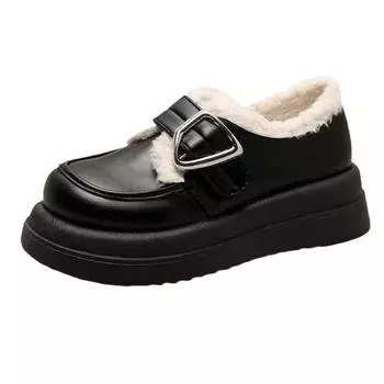 Модные ретро кожаные бархатные зимние мокасины для женщин Модные женские туфли на платформе с мягкой подошвой Дизайнерские повседневные женские теплые хлопковые туфли 35