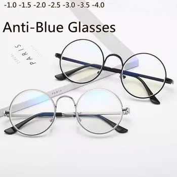 Модные ретро круглые очки в большой оправе с защитой от синего света, цельнометаллическая оправа для студентов и студентов, очки для близорукости от -1,0 до -4,0 0 золотой