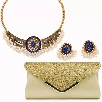 Модные ретро-крылья с бриллиантами, капающие бусины, преувеличенное ожерелье на шею, комплект сережек, женская сумочка из трех предметов