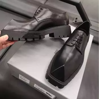 Модные ретро квадратные мужские черные туфли на толстой подошве на платформе женские кожаные туфли-дерби на шнуровке туфли-лоферы большой размер 38 чёрный