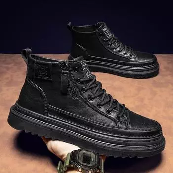 Модные ретро мужские туфли для инструментов, осенние новые водонепроницаемые кроссовки Plstform, мужские высокие ботильоны из кожи и меха, повседневная обувь на молнии 39 коричневый