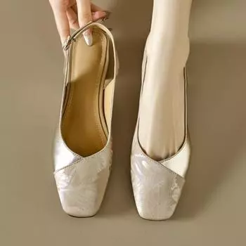 Модные ретро-сандалии Baotou Slingback для женщин, летние новые квадратные цветные кожаные туфли с пряжкой и ремешком на среднем толстом каблуке 34 абрикосовый