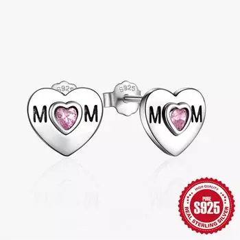 Модные ретро серьги-гвоздики из стерлингового серебра S925 Love Mom Sister Family с бриллиантами 925 Silver