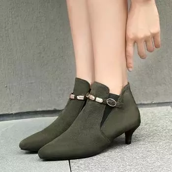 Модные ретро серые красные зеленые женские сапоги винтажные ботильоны для женщин модные женские короткие сапоги с пряжкой женская обувь большого размера 34 чёрный