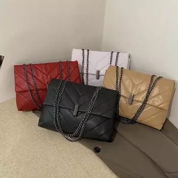 Модные ретро-сумки для женщин с ремешком под мышкой, простые и модные сумки-мессенджеры с цепочкой, небольшие квадратные сумки через плечо с ромбами в иностранном стиле красный