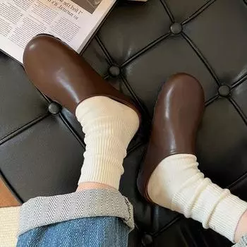 Модные ретро-тапочки-мешки с плоским дном, женская летняя одежда 2025 года, новые белые нескользящие полутапочки-тобокен 35 чёрный