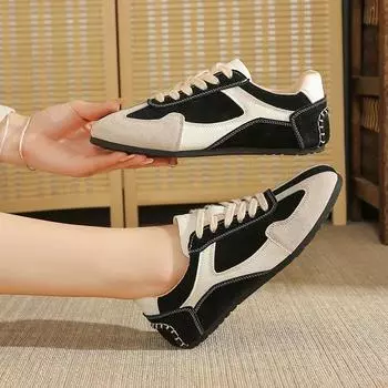 Модные ретро тренировочные женские туфли 2024 года, осень, новые мягкие кожаные многофункциональные повседневные спортивные туфли на плоской подошве 35 чёрный